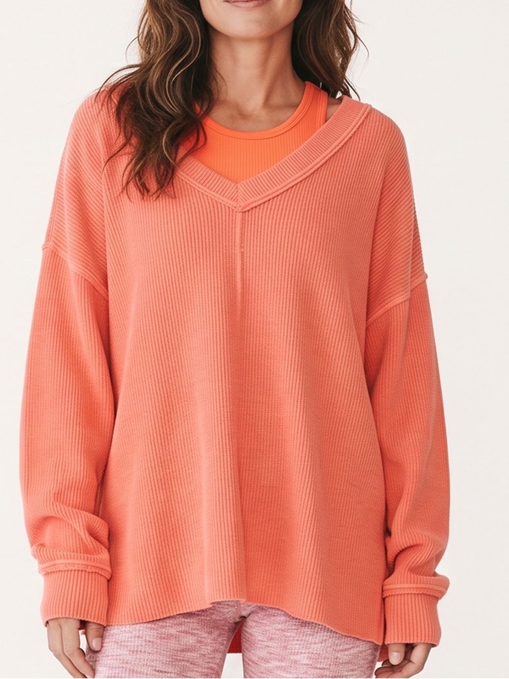 Aerie Orange Thermal Henley Tunic M Fall Boho Heritage